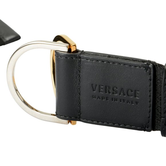 Versace Leather Trimmed Greeca Print Belt